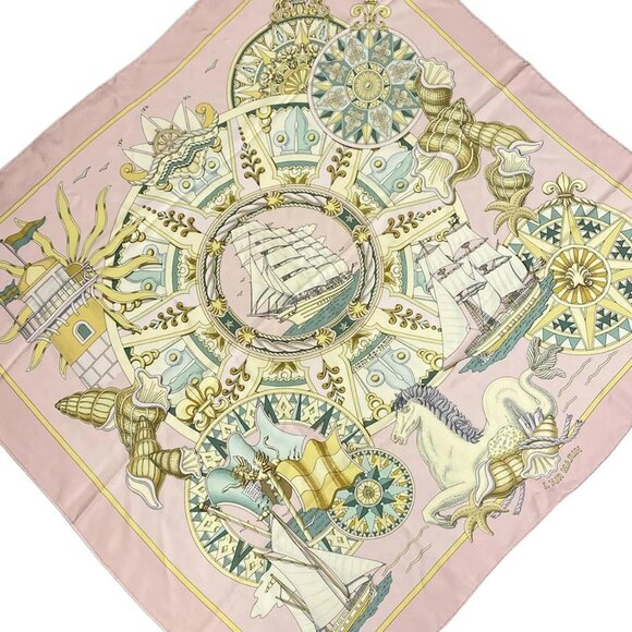 HERMES Carre 90 - Pink Beige Multi Scarf 252-081625 - Picture 1 of 5
